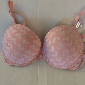 Roxy Pink Heart Push-Up Bra 38D Adjustable Straps